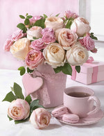 Roses et la Tasse Rose Broderie Diamant