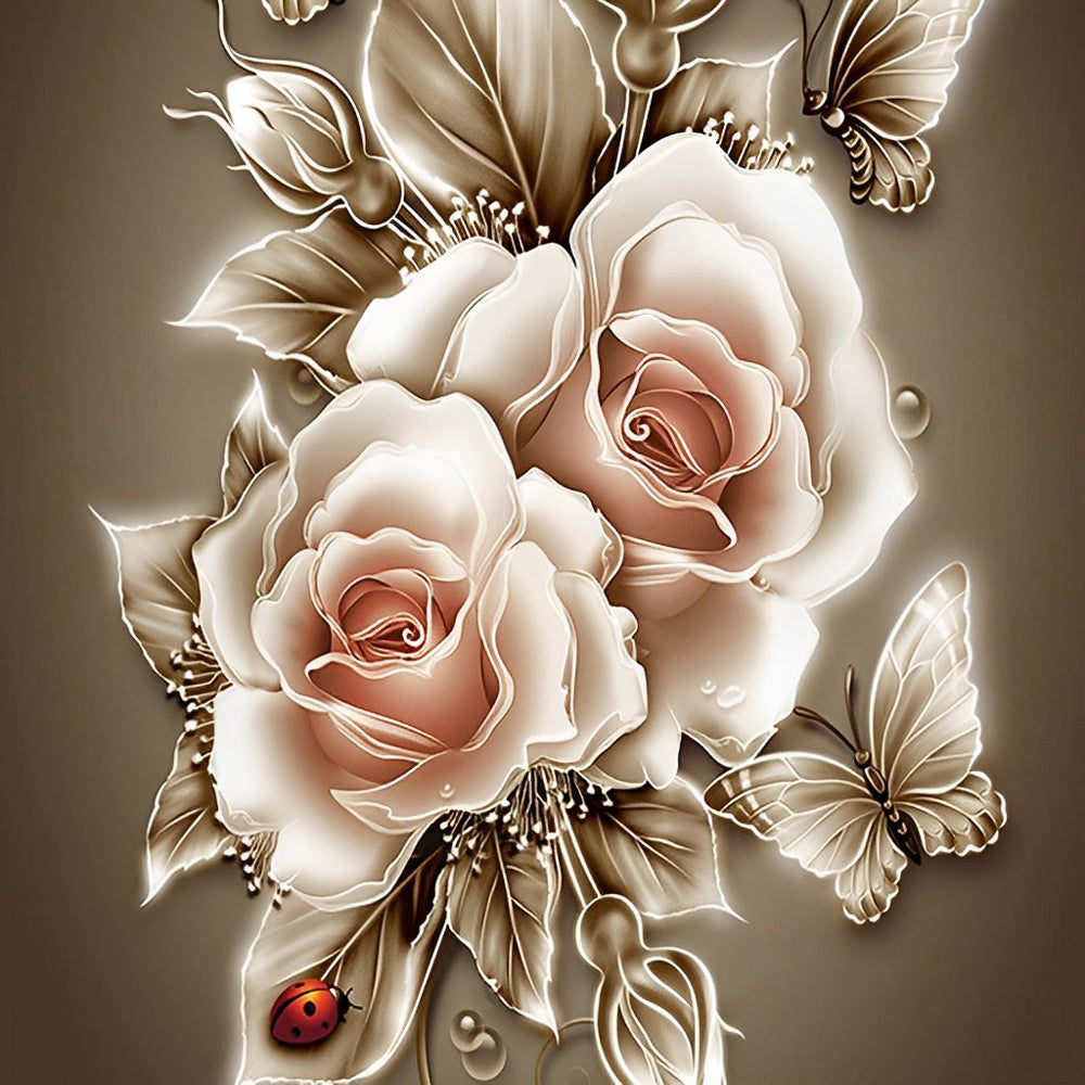 Roses et Papillons Broderie Diamant