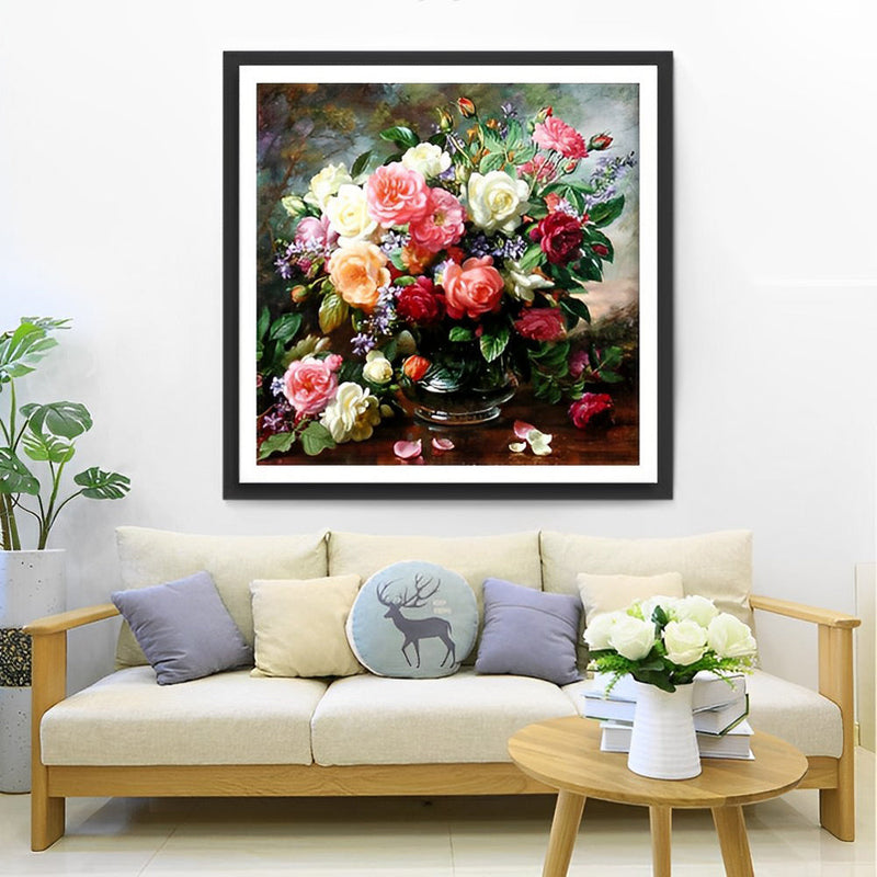 Roses et Rosiers de Chine Multicolores Broderie Diamant