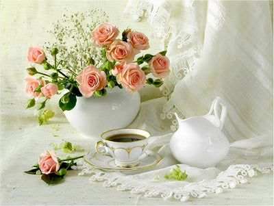 Roses et Thé Broderie Diamant