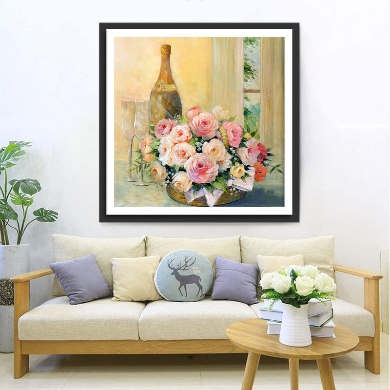 Roses et Vin Broderie Diamant