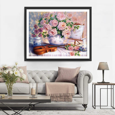Roses et Violon Broderie Diamant