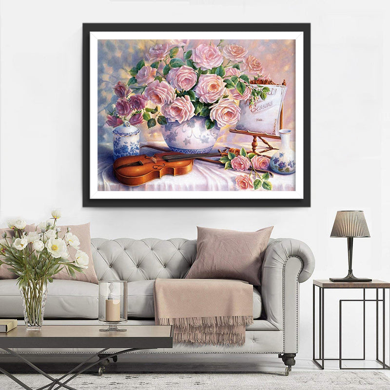 Roses et Violon Broderie Diamant