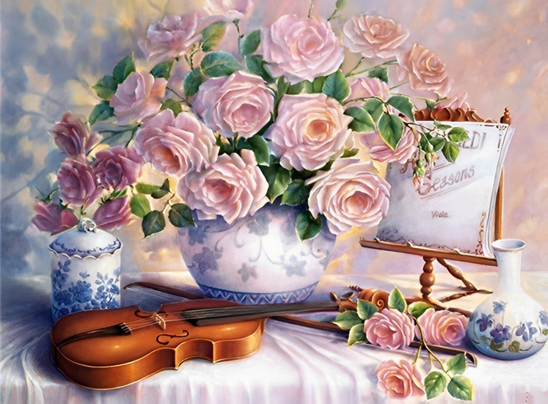 Roses et Violon Broderie Diamant