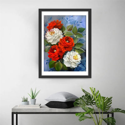 Roses Rouges et Blanches Broderie Diamant