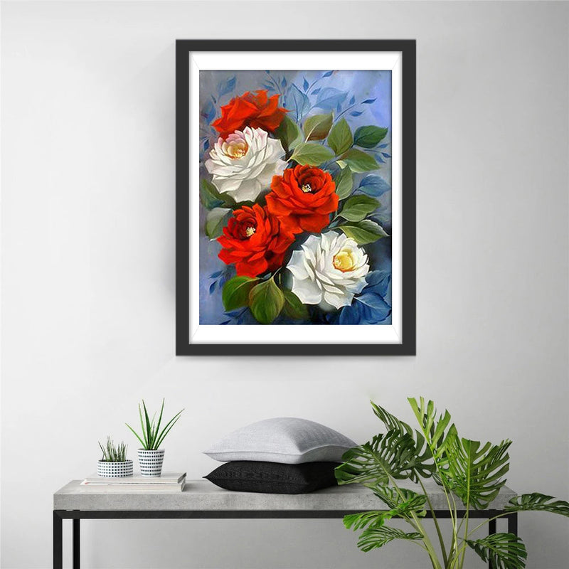 Roses Rouges et Blanches Broderie Diamant