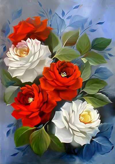 Roses Rouges et Blanches Broderie Diamant