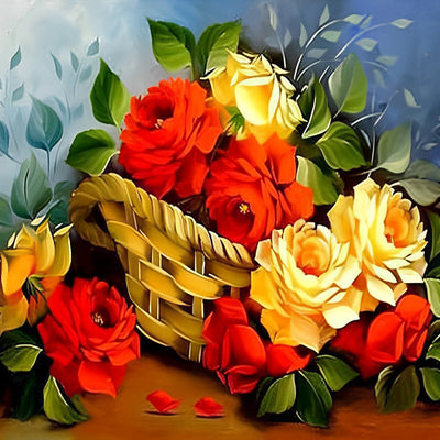 Roses Rouges et Jaunes dans le Panier Broderie Diamant