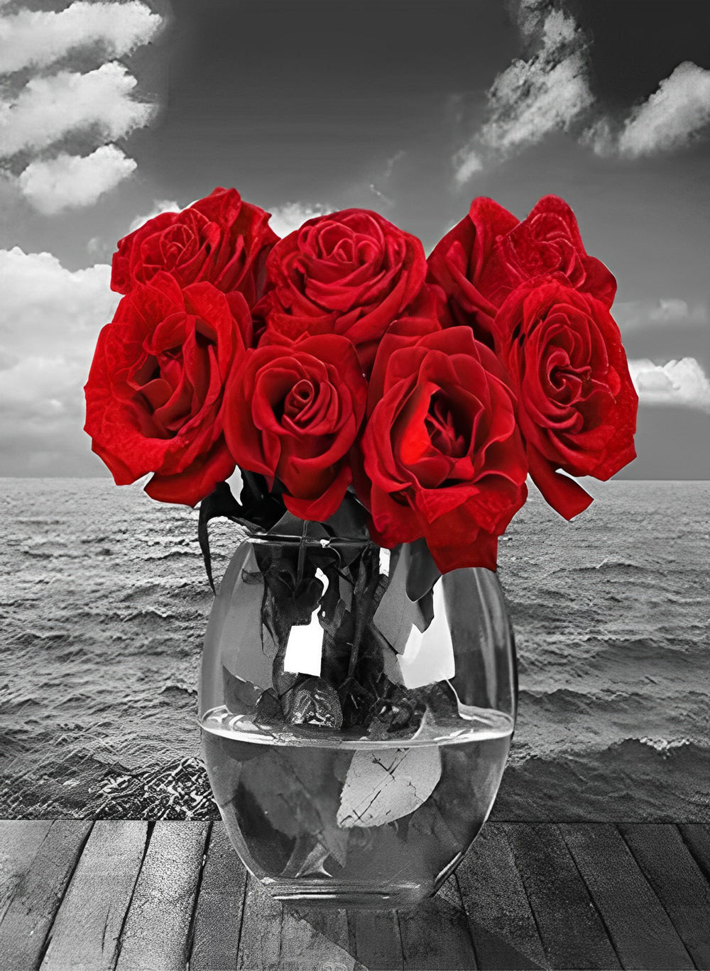 Roses Rouges et la Mer Broderie Diamant
