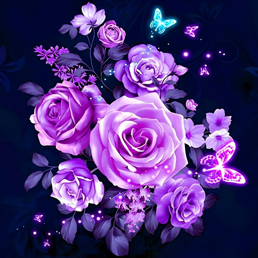 Roses Violettes et Pappillons Broderie Diamant