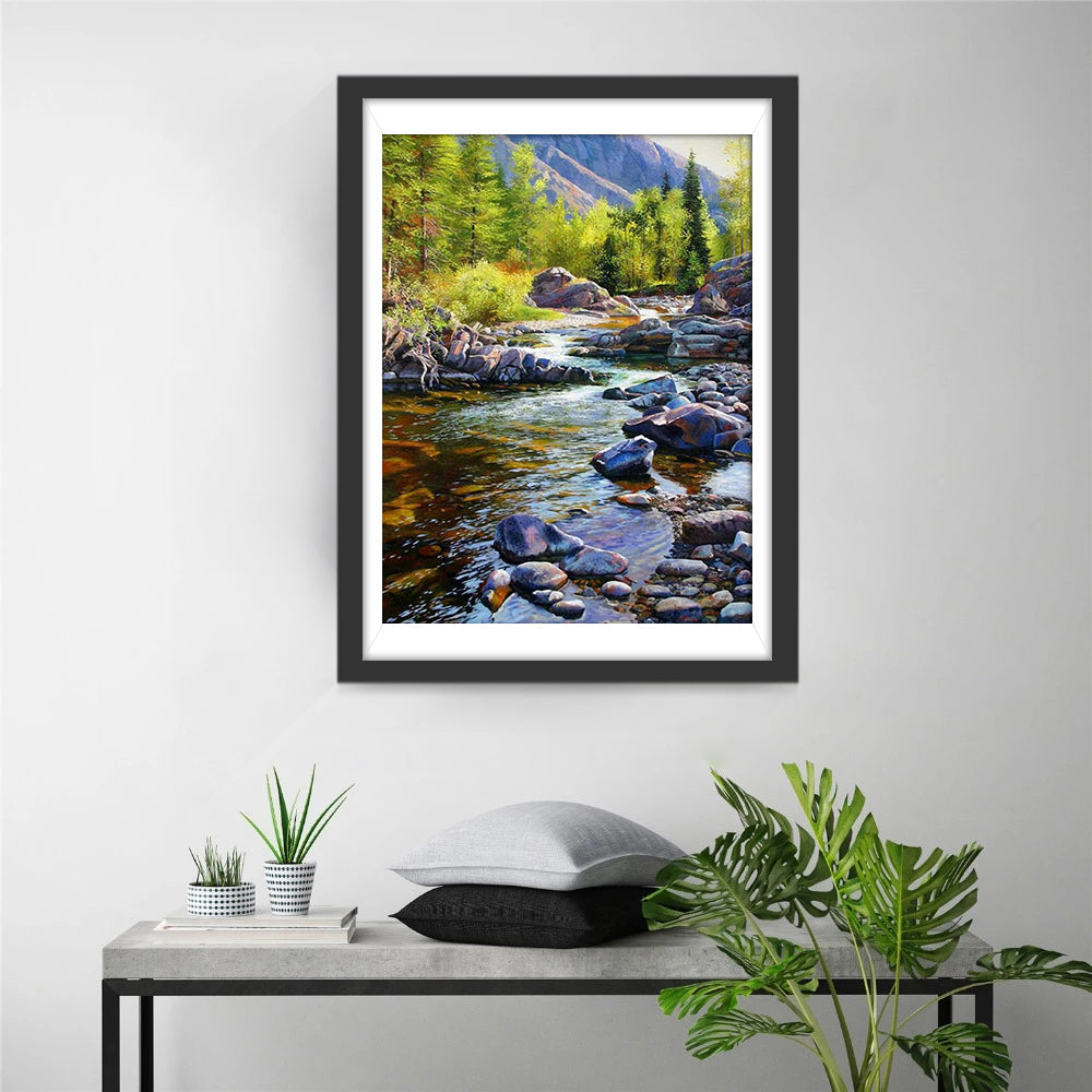 Ruisseau dans Forêt Broderie Diamant