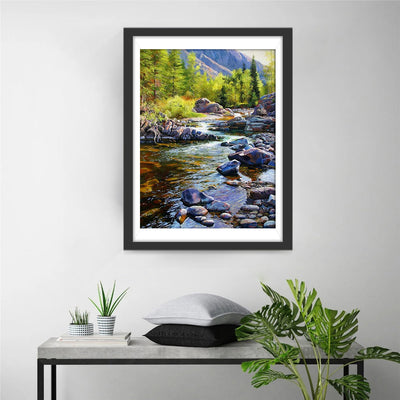 Ruisseau dans Forêt Broderie Diamant