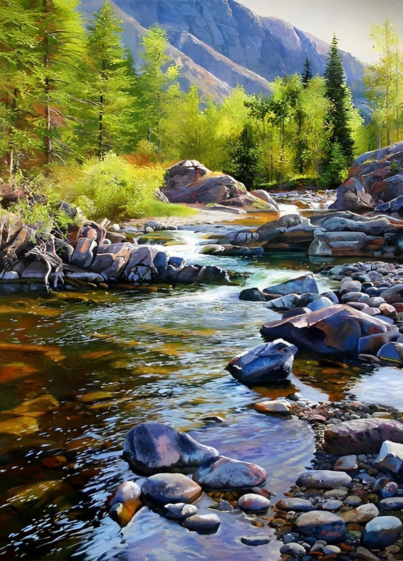 Ruisseau dans Forêt Broderie Diamant