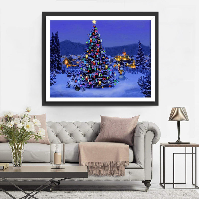 Sapin de Noël avec des Lumières Colorées Broderie Diamant