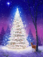 Sapin de Noël Blanc et Petit Cerf Broderie Diamant