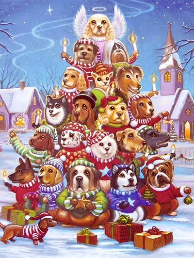 Sapin de Noël des Chiots Broderie Diamant