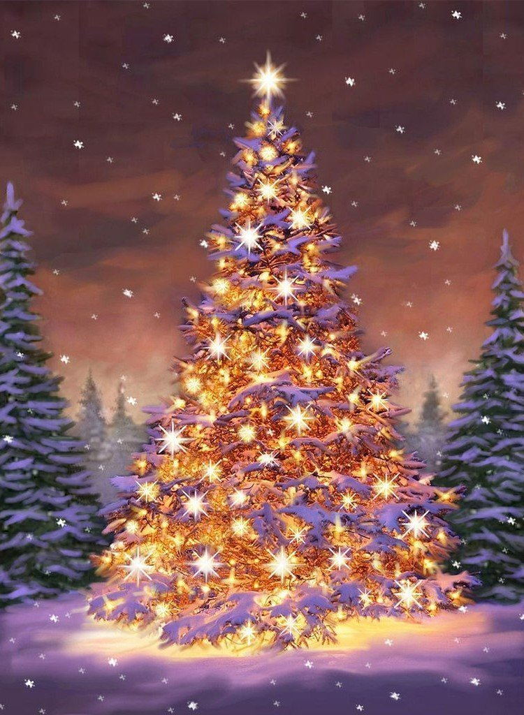 Sapin de Noël Doré et Violet Broderie Diamant