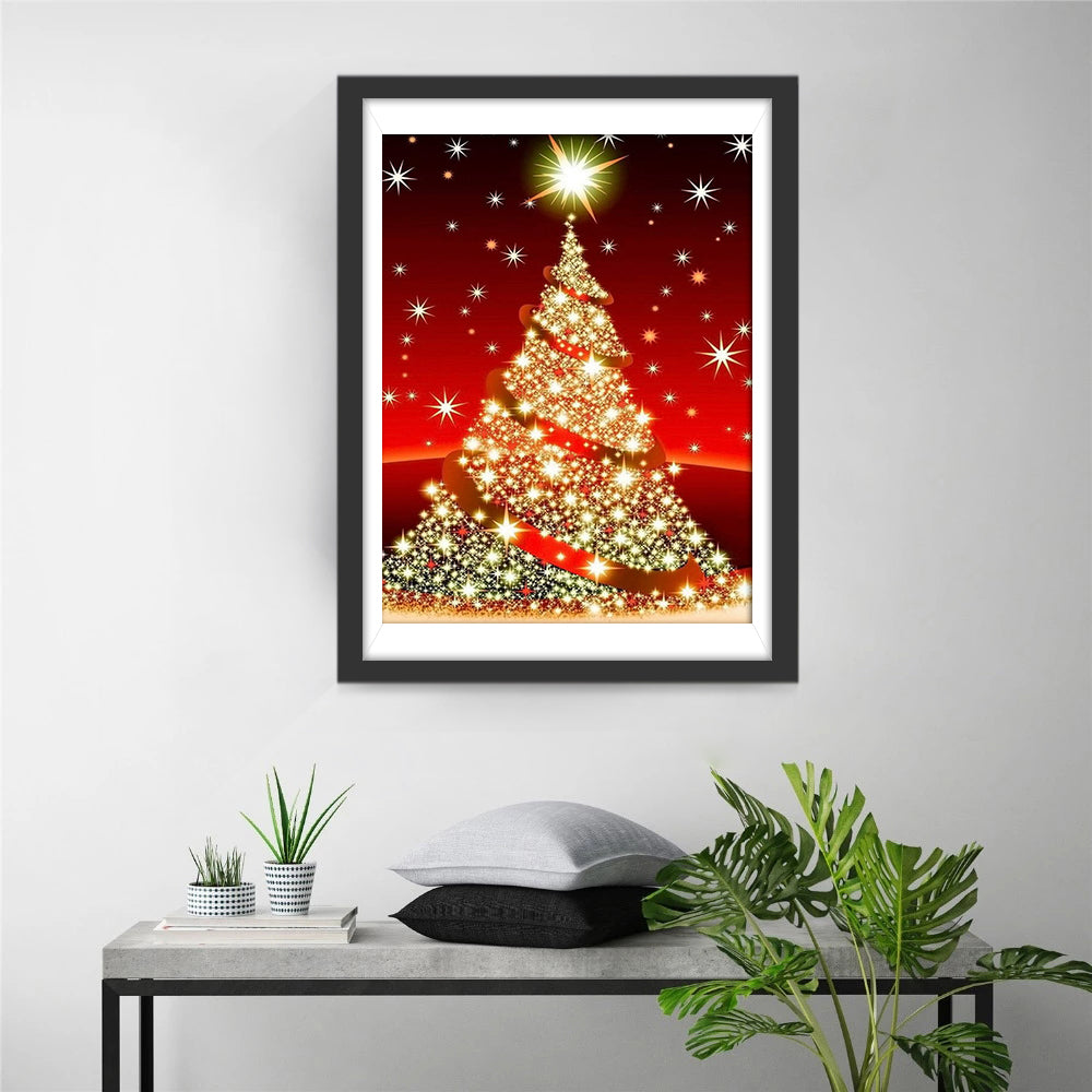 Sapin de Noël Doré Scintillant Broderie Diamant