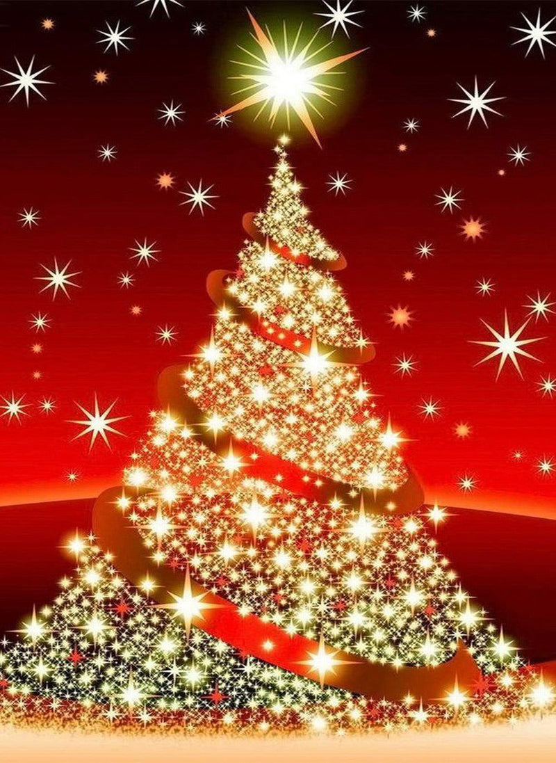 Sapin de Noël Doré Scintillant Broderie Diamant