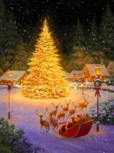 Sapin de Noël Doré sur la Place Broderie Diamant