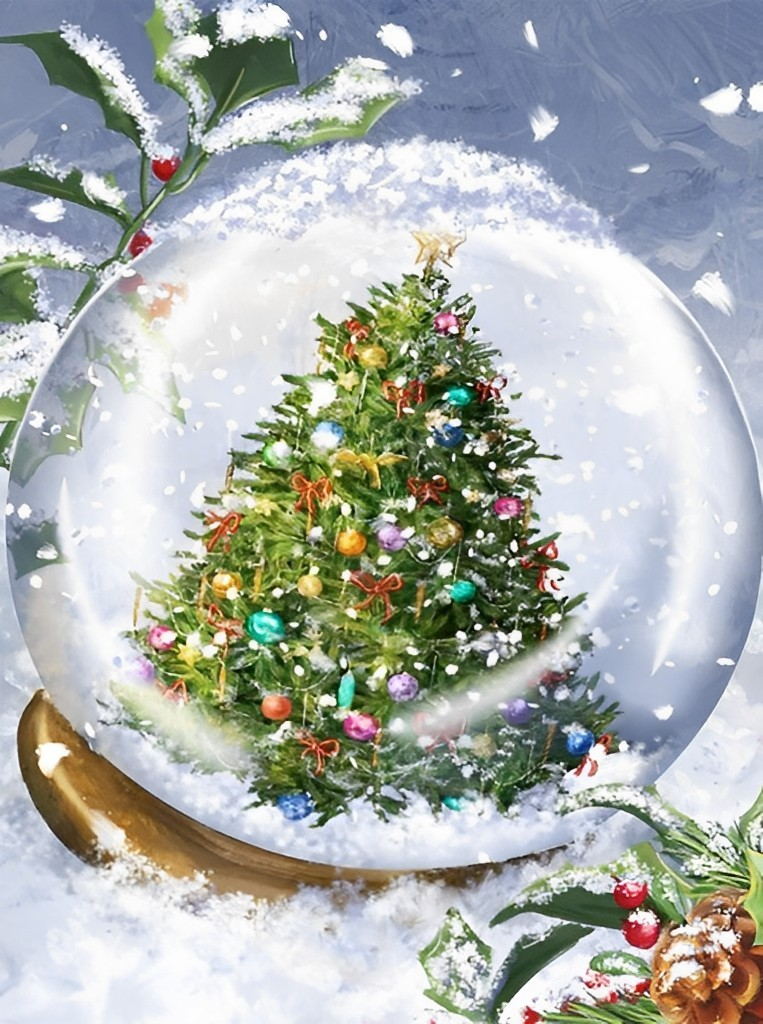 Sapin de Noël et Boule de Crystal Broderie Diamant