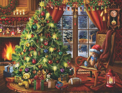 Sapin de Noël et Ours en Peluche Broderie Diamant
