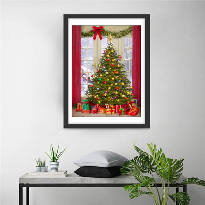Sapin de Noël près de la Fenêtre Broderie Diamant