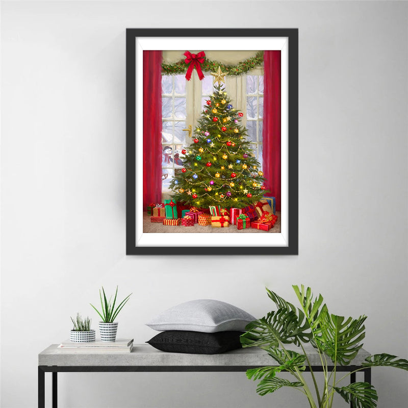 Sapin de Noël près de la Fenêtre Broderie Diamant