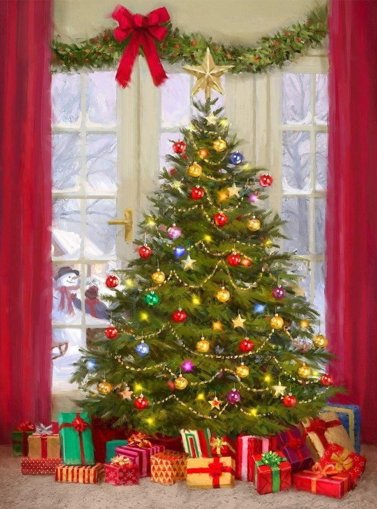 Sapin de Noël près de la Fenêtre Broderie Diamant