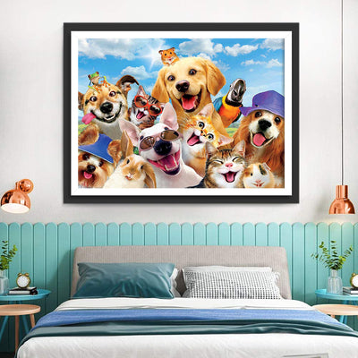 Selfie Amusant des Chiens Broderie Diamant