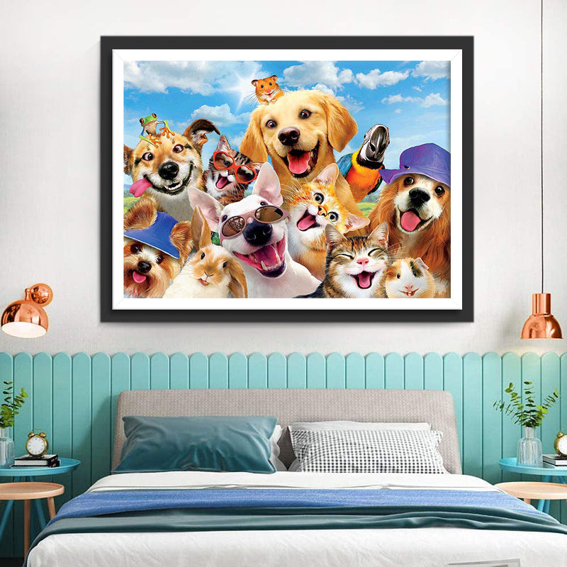 Selfie Amusant des Chiens Broderie Diamant