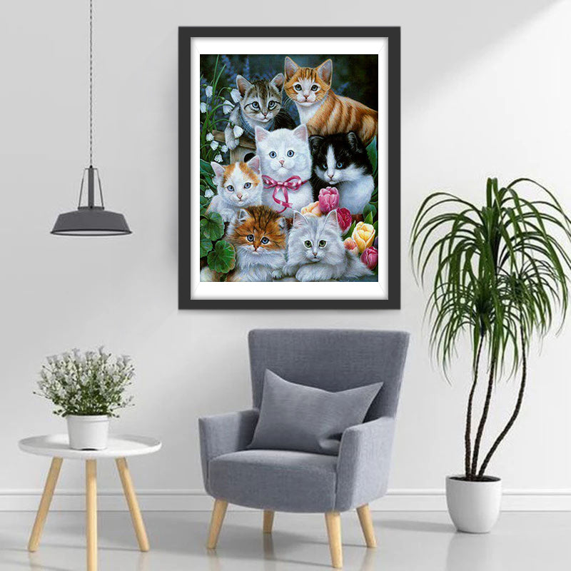 Sept Chatons Adorables Broderie Diamant
