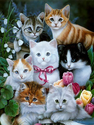 Sept Chatons Adorables Broderie Diamant
