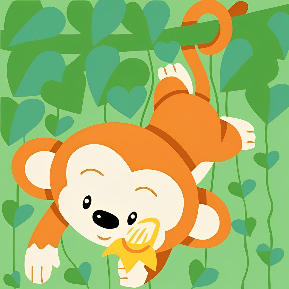 Singe Jouant sur l'Arbre Cartoon Broderie Diamant