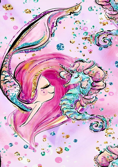 Sirène et Hippocampe Cartoon Broderie Diamant