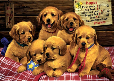 Six Chiots Golden Retriever Animal Broderie Diamant