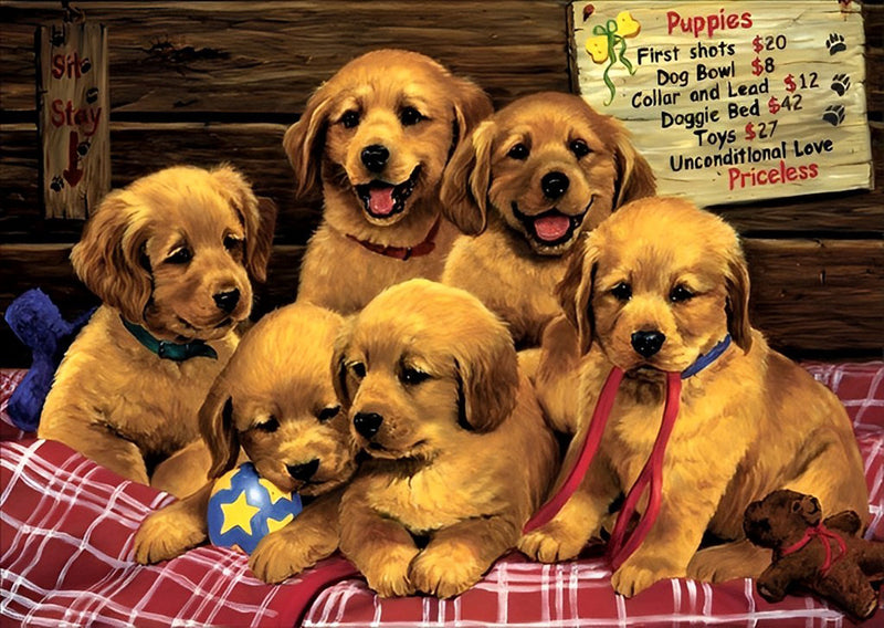 Six Chiots Golden Retriever Animal Broderie Diamant