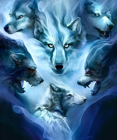 Six Loups Hurlants Animal Broderie Diamant