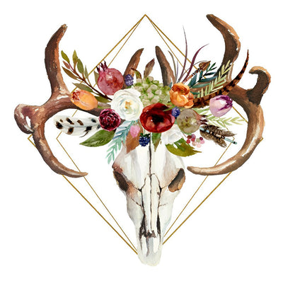 Squelette Cerf et Couronne des Roses Broderie Diamant
