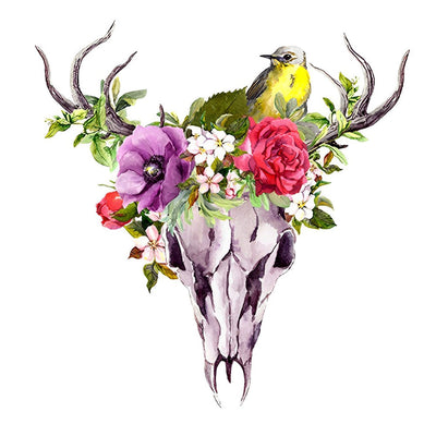 Squelette de Cerf et Couronne des Fleurs Broderie Diamant