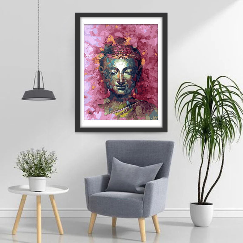Statue Bouddhiste dans la Mer de Fleurs Broderie Diamant