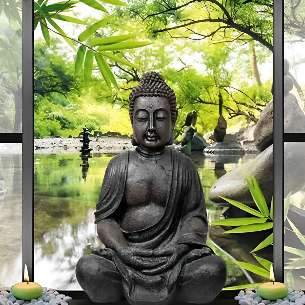 Statue Bouddhiste et Bambous Broderie Diamant