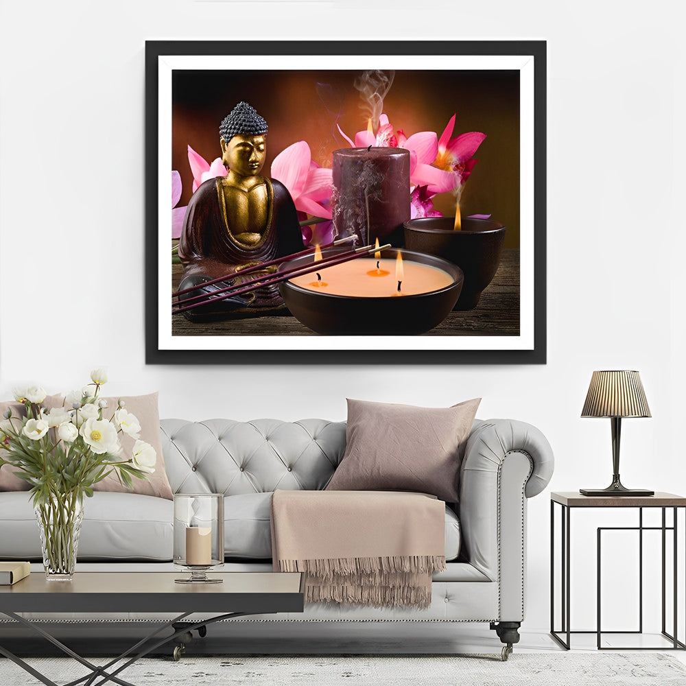 Statue Bouddhiste et Encens Broderie Diamant