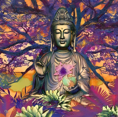 Statue Bouddhiste et Fleur de Lotus Broderie Diamant
