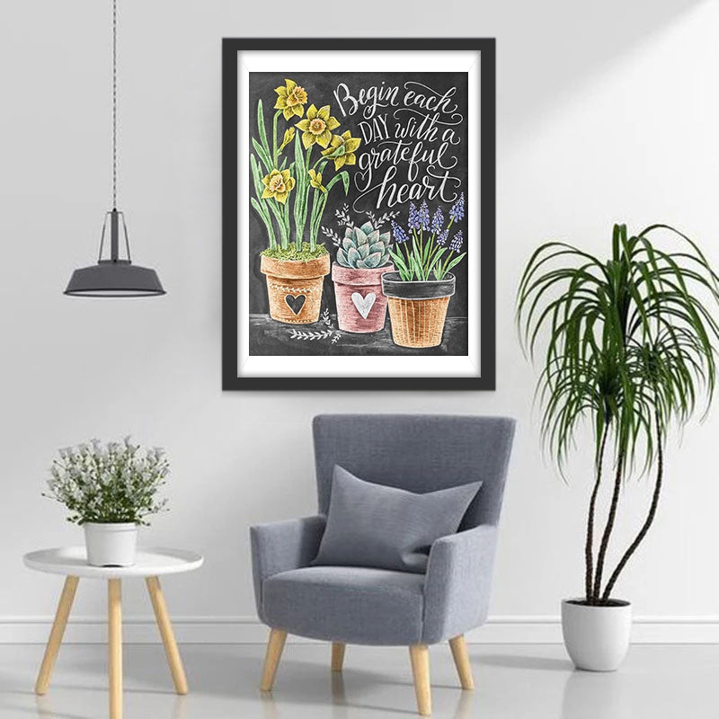 Tableau Noir et Fleurs Broderie Diamant