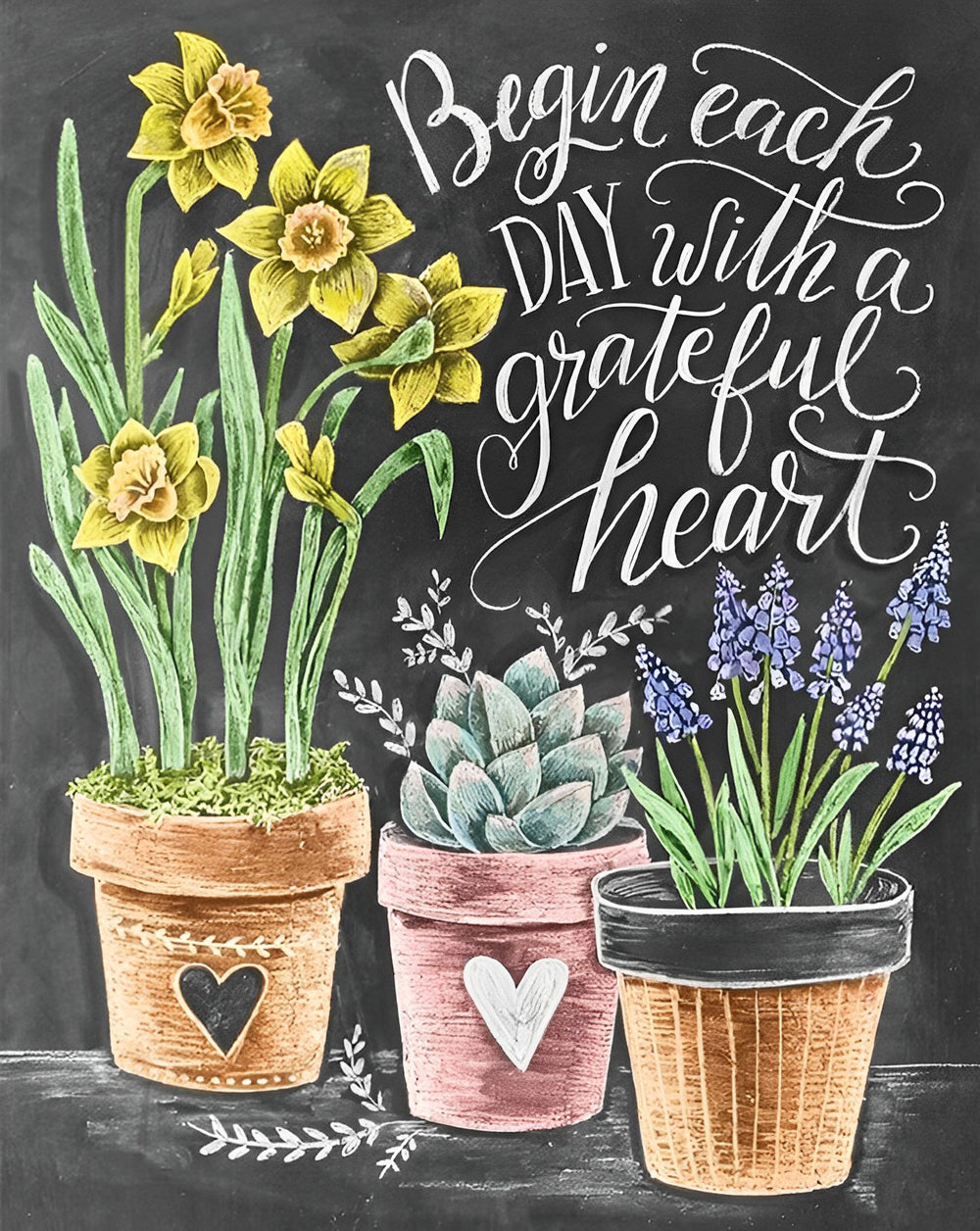 Tableau Noir et Fleurs Broderie Diamant