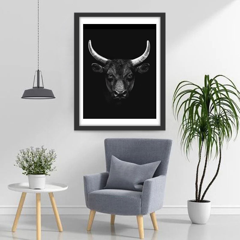 Taureau Blanc et Noir Broderie Diamant