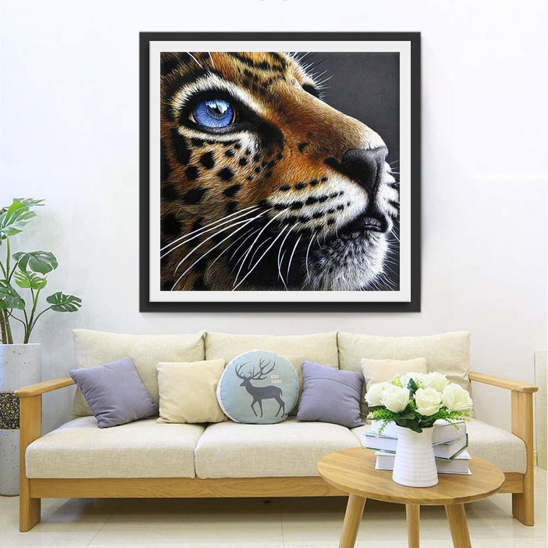 Tigre aux Taches et aux Yeux Bleus Broderie Diamant