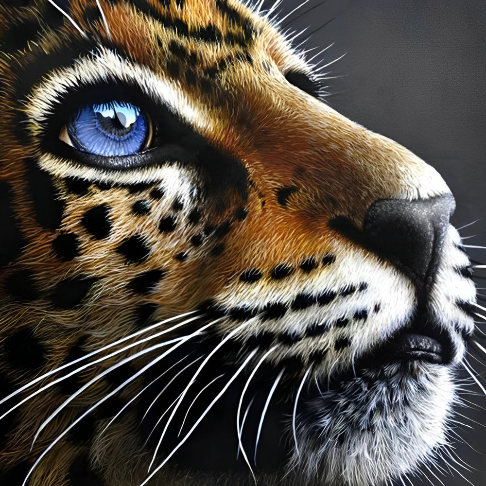 Tigre aux Taches et aux Yeux Bleus Broderie Diamant