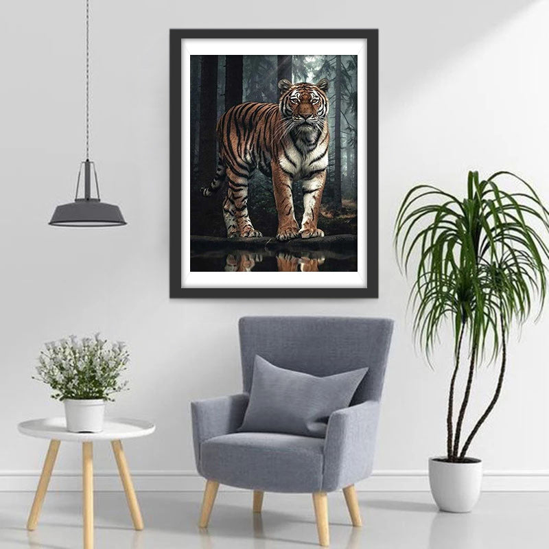Tigre Blanc à Longues Pattes Broderie Diamant